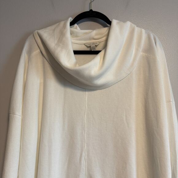 Lucky Brand Ivory Waffle Knit Cowl Neck Pullover Sweatshirt Top Size 2X - Picture 4 of 11
